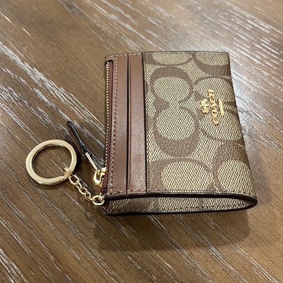 Coach Signature Mini Skinny ID Card Case Key Chain Wallet - Picture 9 of 16